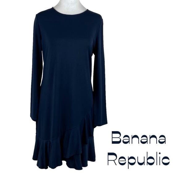 Banana Republic Navy Ruffle Hemline Neutral Career Office Dress NWT Size 12 - Picture 2 of 13